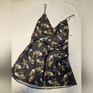 Zara Mermaid Print Satin Slip Dress Small Black Midi NWT